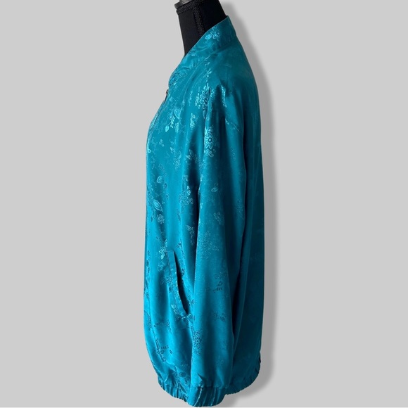 100%  Silk Floral Print Bomber Jacket - Picture 2 of 16